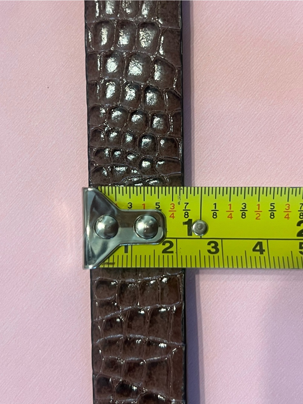 Brown Croc-Embossed Leather Belt with Gold Buckle - Picture 7 of 15